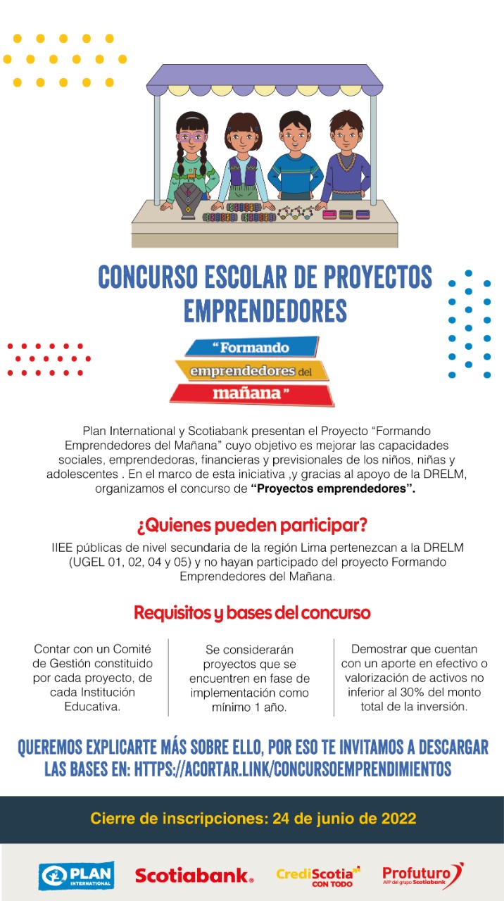 Plan international y scotiabank lanzan concurso de emprendimientos escolares