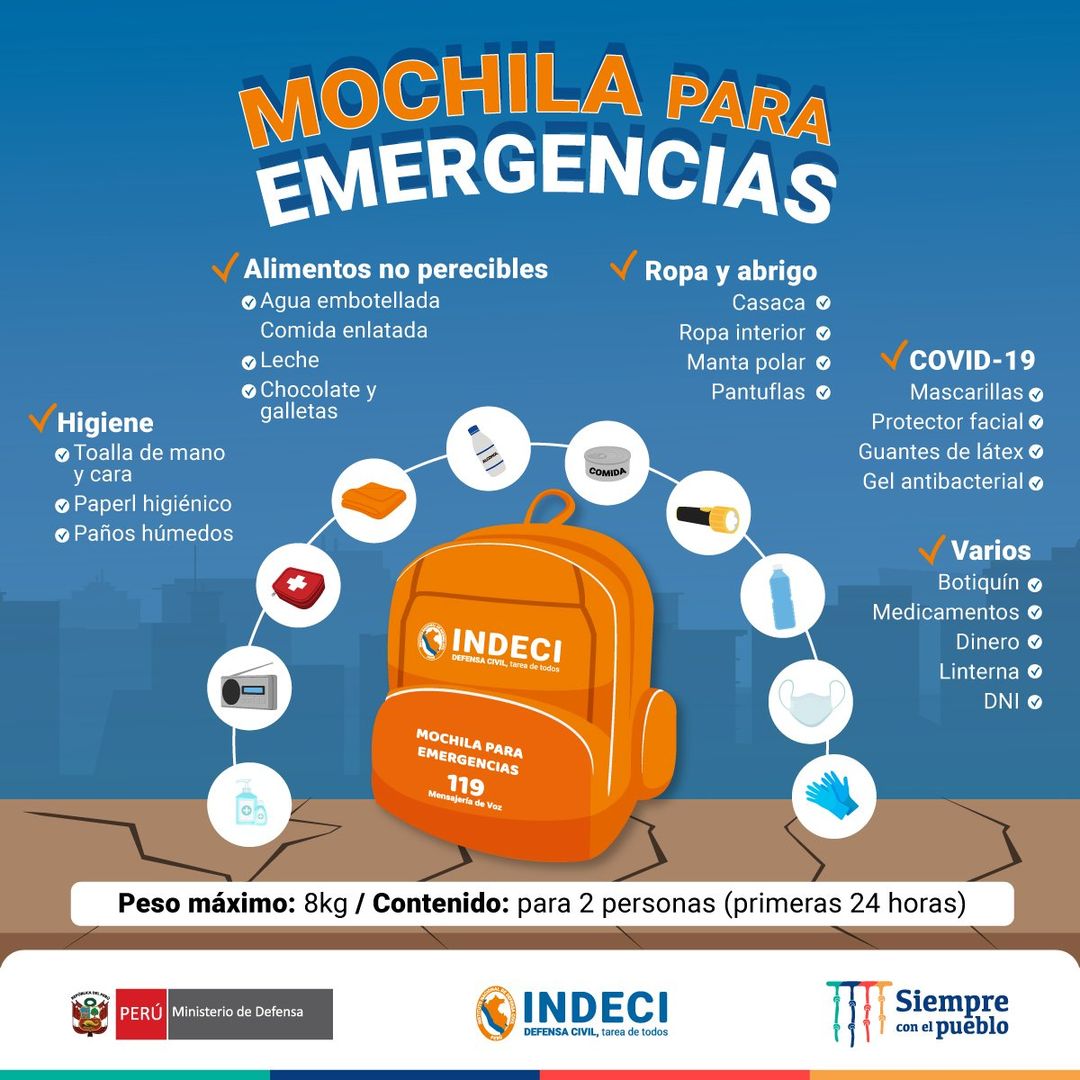 Mochila para emergencias en caso de sismo