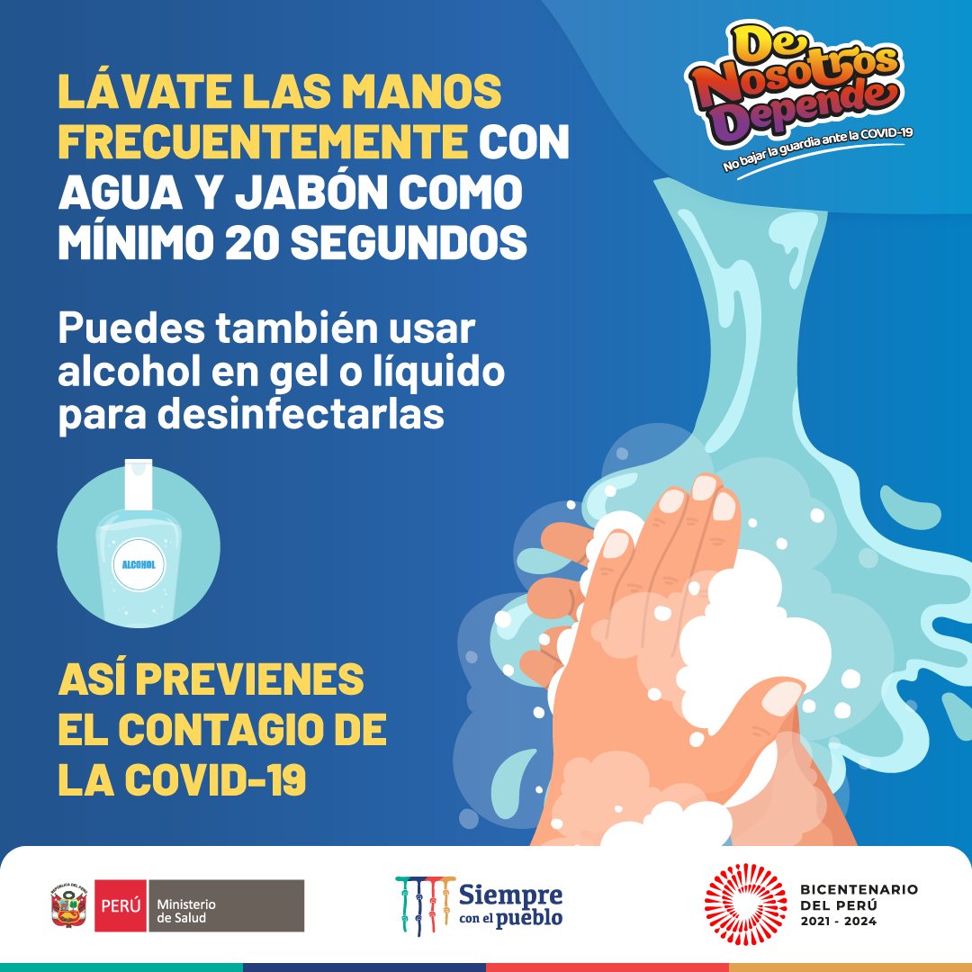 Lavate las manos frecuentemente con agua y jabón