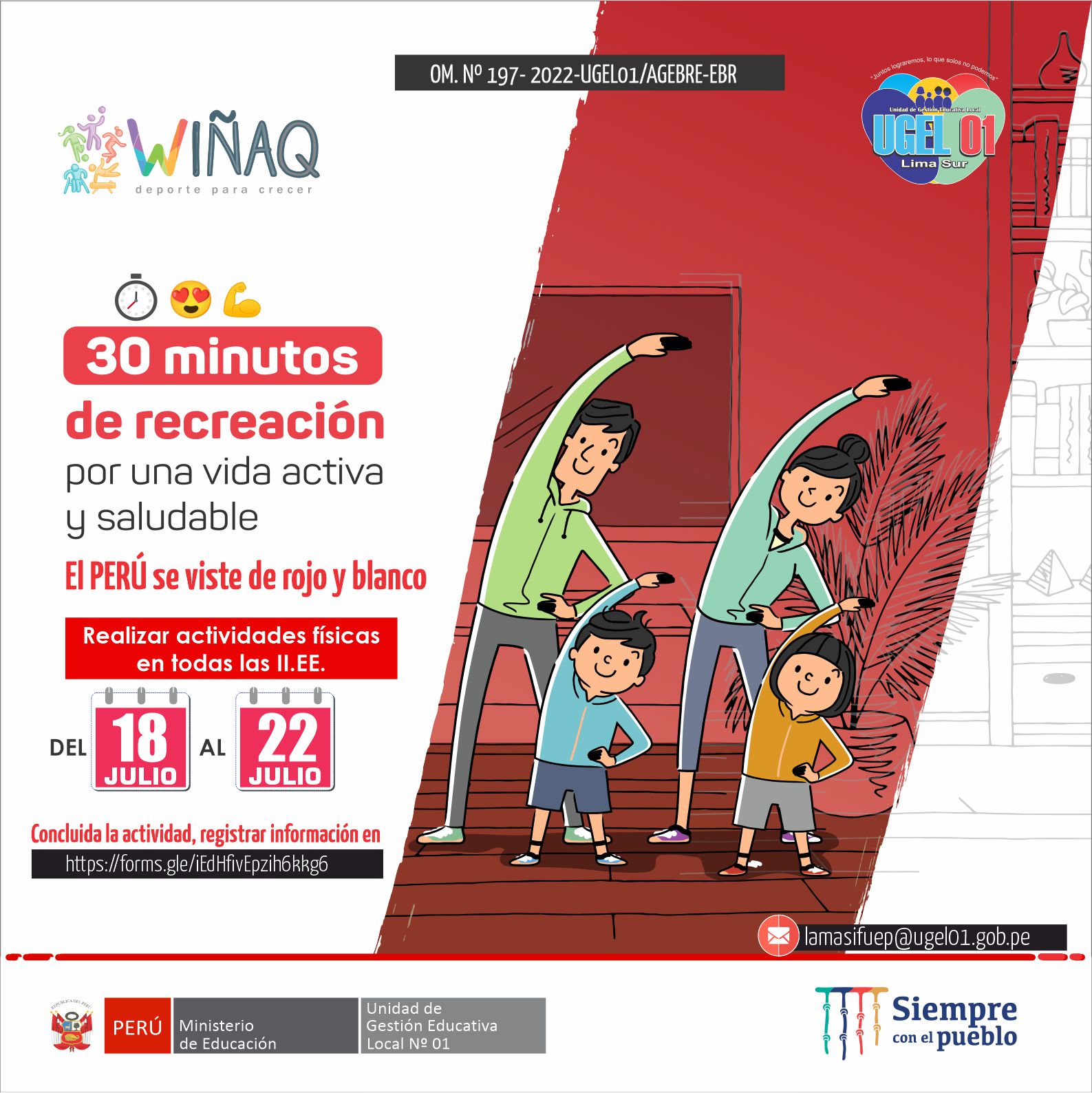 El perú se viste de rojo y blanco por un estilo de vida activa y saludable: actividad física 30’ de recreación