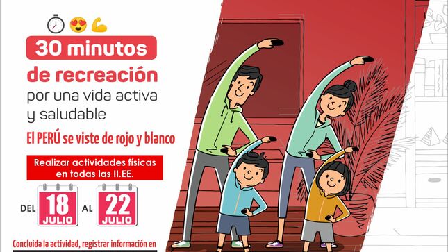 El perú se viste de rojo y blanco por un estilo de vida activa y saludable: actividad física 30’ de recreación
