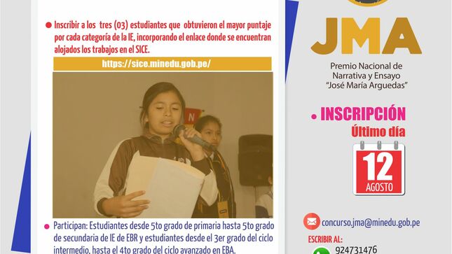 Último día de inscripción 12 agosto al premio nacional de narrativa y ensayo josé maría arguedas 2022