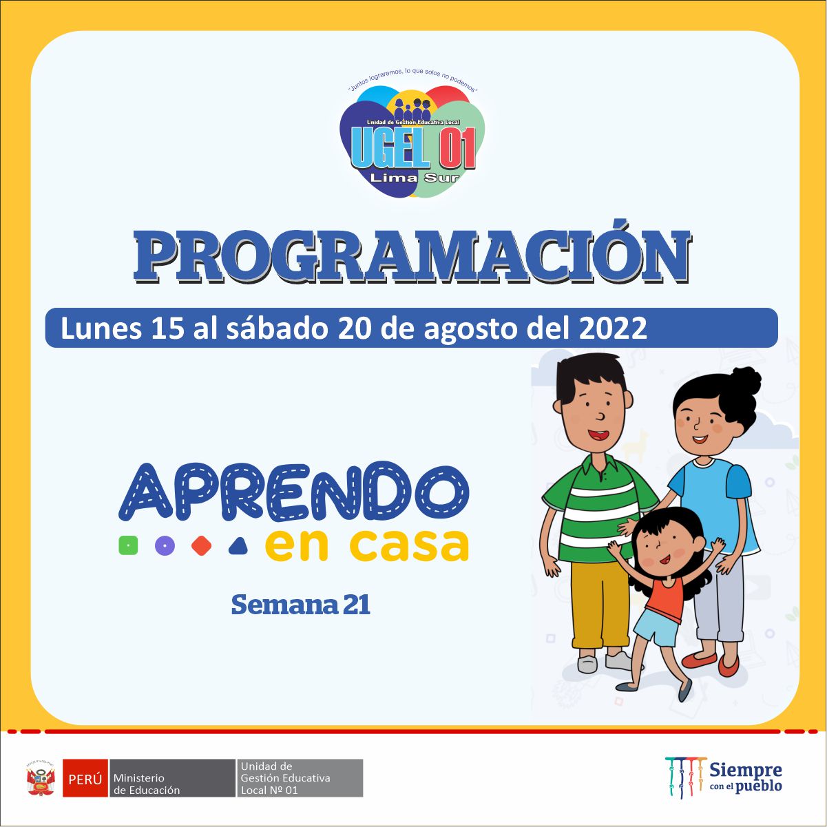 Programación de aprendo en casa del 15 al 20 de agosto 2022