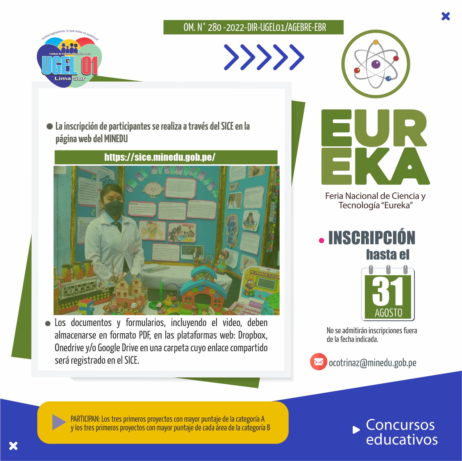 Feria nacional de ciencia y tecnología “eureka etapa ugel inscripción hasta 31 agosto