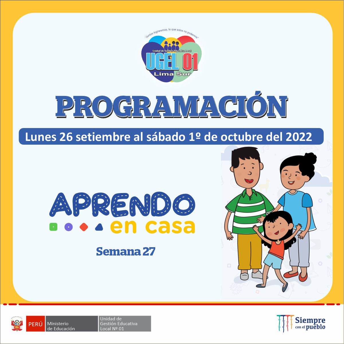 Programación de aprendo en casa del 26 setiembre al 1º de octubre 2022