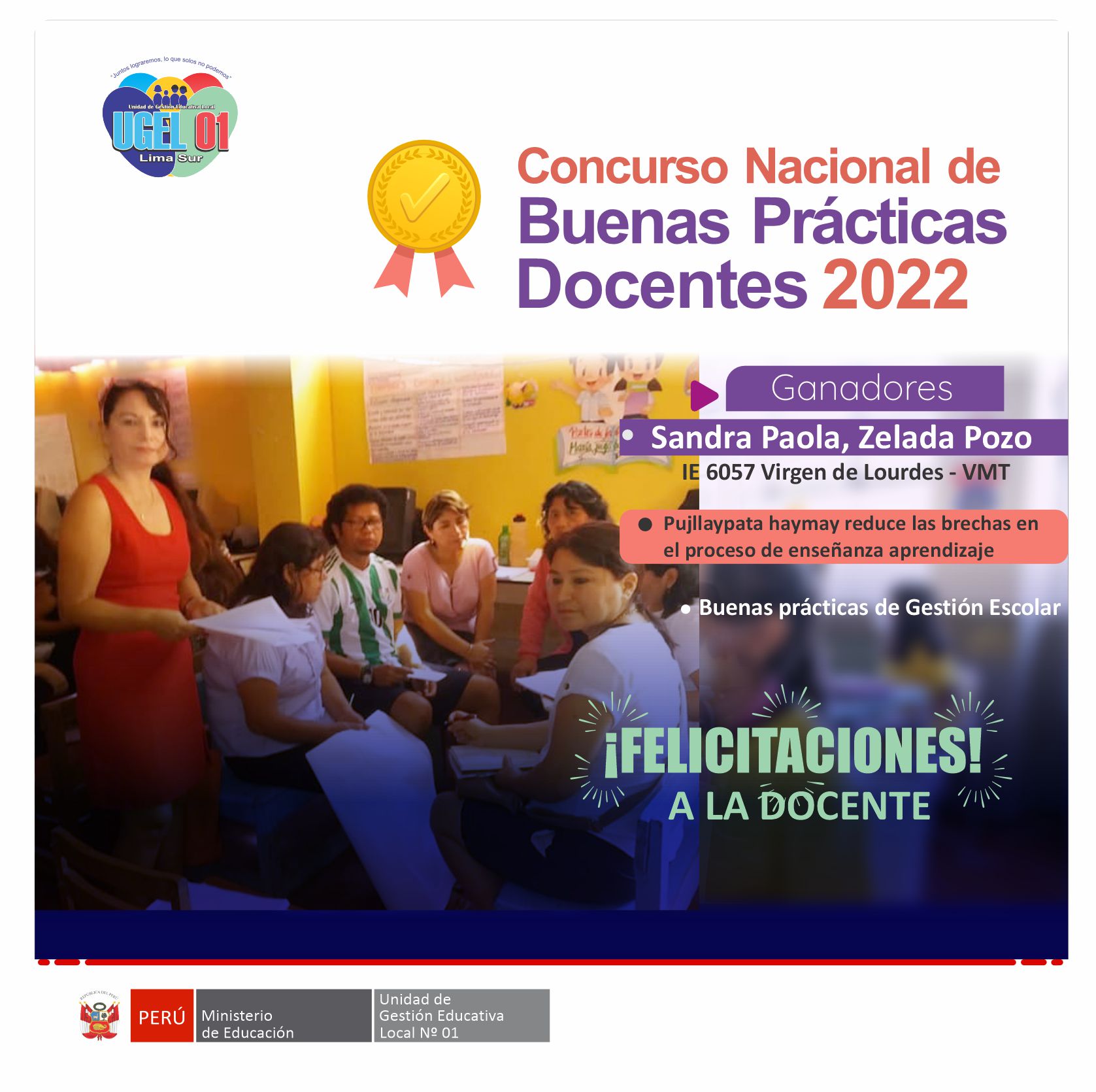 Ie 6057 virgen de lourdes de vmt gana concurso nacional de buenas prácticas docentes 2022