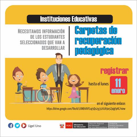 Se requiere información de estudiantes seleccionados por las ii.ee. que van a desarrollar las carpetas de recuperación pedagógica