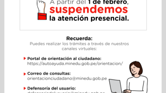 Minedu suspende atención presencial