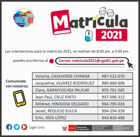 Canales de atención para matrícula 2021