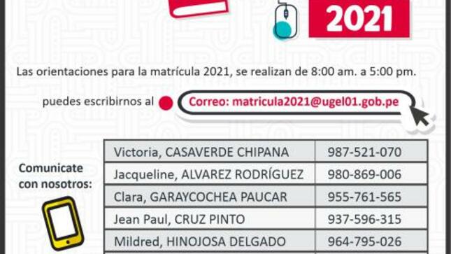 Canales de atención para matrícula 2021
