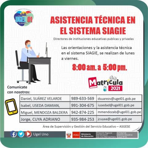 Asistencia técnica en el sistema siagie: matrícula 2021