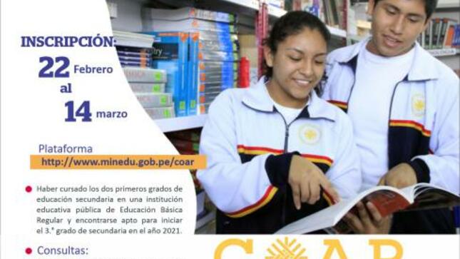 El 22 de febrero se inician las inscripciones para postular a los coar