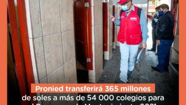 Pronied transferira recursos a los colegios para el programa de mantenimiento 2021