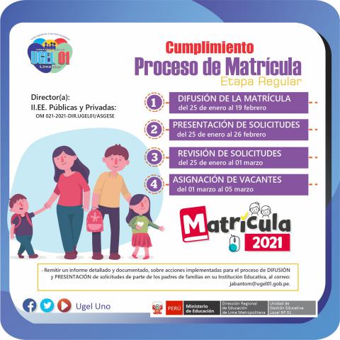 Cumplimiento del proceso de matrícula 2021