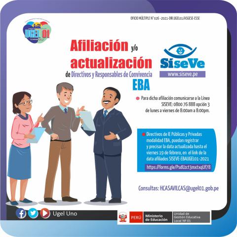 Afiliación y/o actualización de directivos y responsables de convivencia eba en el portal siseve