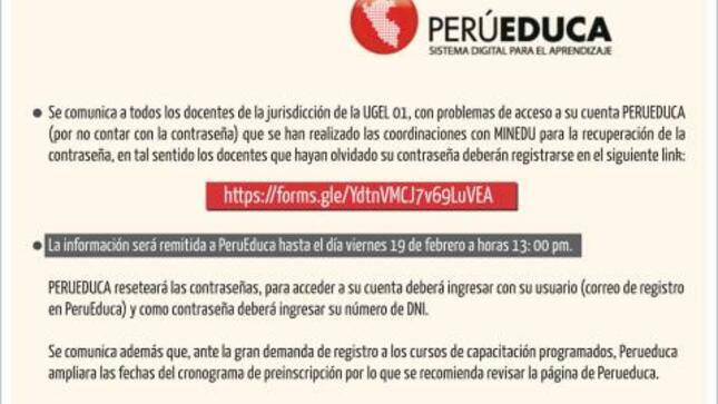 Recuperar contraseña de perúeduca