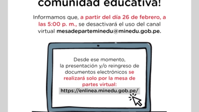 Minedu utilizará mesa de partes en línea