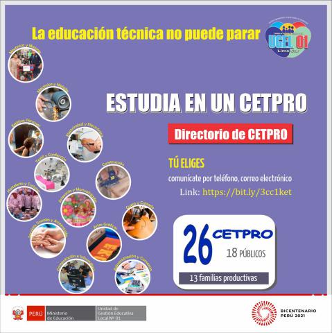 Jóvenes y adultos podrán estudiar en cetpro de la ugel 01