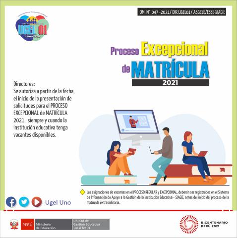 Inicio del proceso excepcional de matrícula 2021
