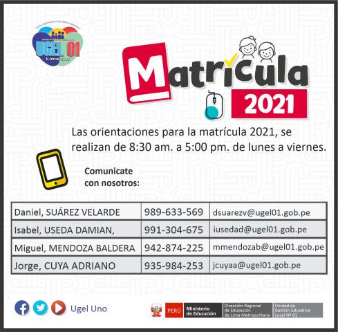 Canales de atención virtual para matrícula 2021
