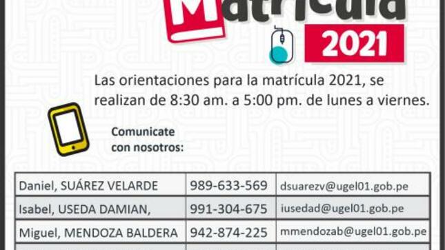 Canales de atención virtual para matrícula 2021