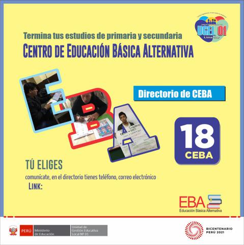 Termina de estudiar en un ceba de la ugel 01