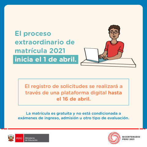Matrícula extraordinaria inicia el 1 de abril 2021