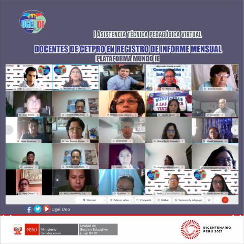 V asistencia técnica pedagógica virtual dirigida a docentes de cetpro en registro de informe mensual - plataforma mundo ie