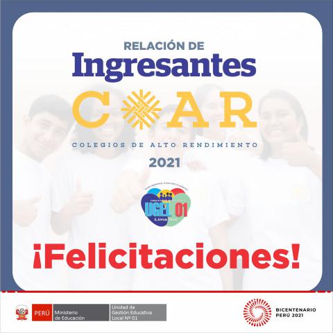 Relación de ingresantes al coar – estudiantes de ugel 01