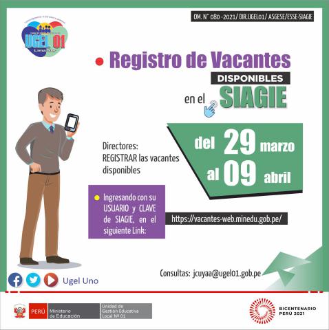 Registro de vacantes disponibles en el siagie