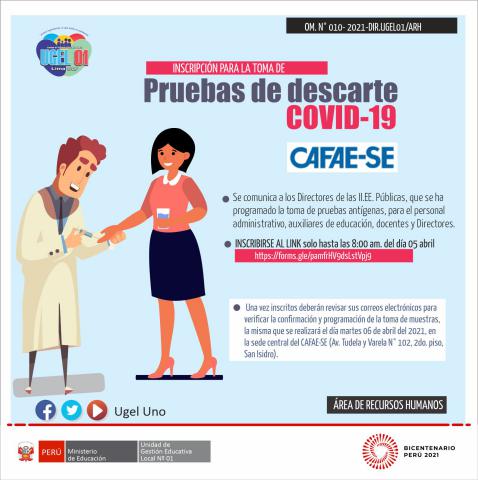 Inscripción para la toma de pruebas de descarte covid-19 para ii.ee. públicas