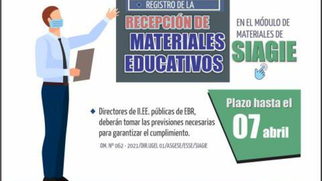 Registro de la recepción de materiales educativos en el módulo de materiales de siagie