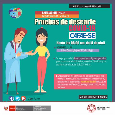 Inscripción para la toma de pruebas de descarte covid-19 para ii.ee. públicas