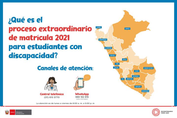 Proceso extraordinario de matrícula 2021 para estudiantes con discapacidad