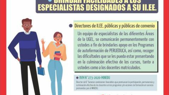 Directores de ii.ee. brindar facilidades a especialistas designados
