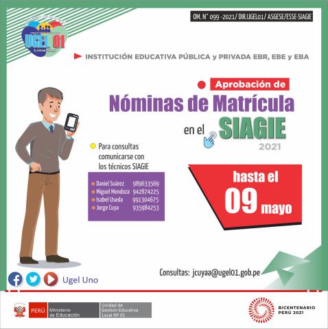 Aprobación de nóminas de matrícula 2021 en el siagie
