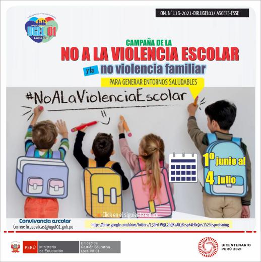 Campaña de la no violencia escolar y la no violencia familiar para generar entornos saludables