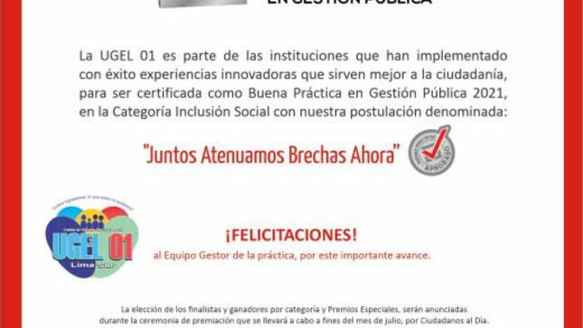 Logramos experiencia certificada en premio 2021 buenas prácticas en gestión pública