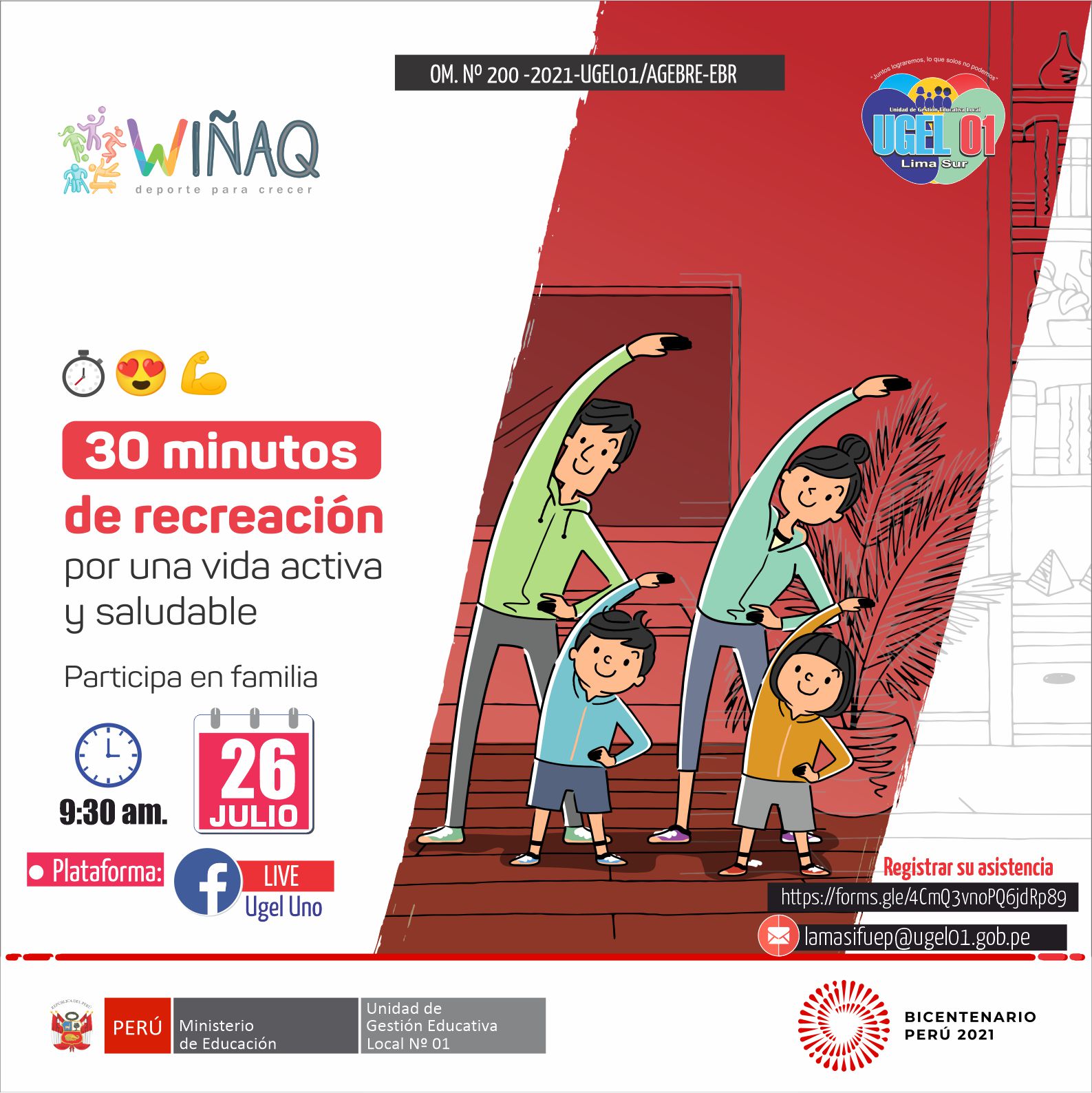 Actividad familiar: 30´de recreación por una vida activa y saludable el perú se viste de rojo y blanco