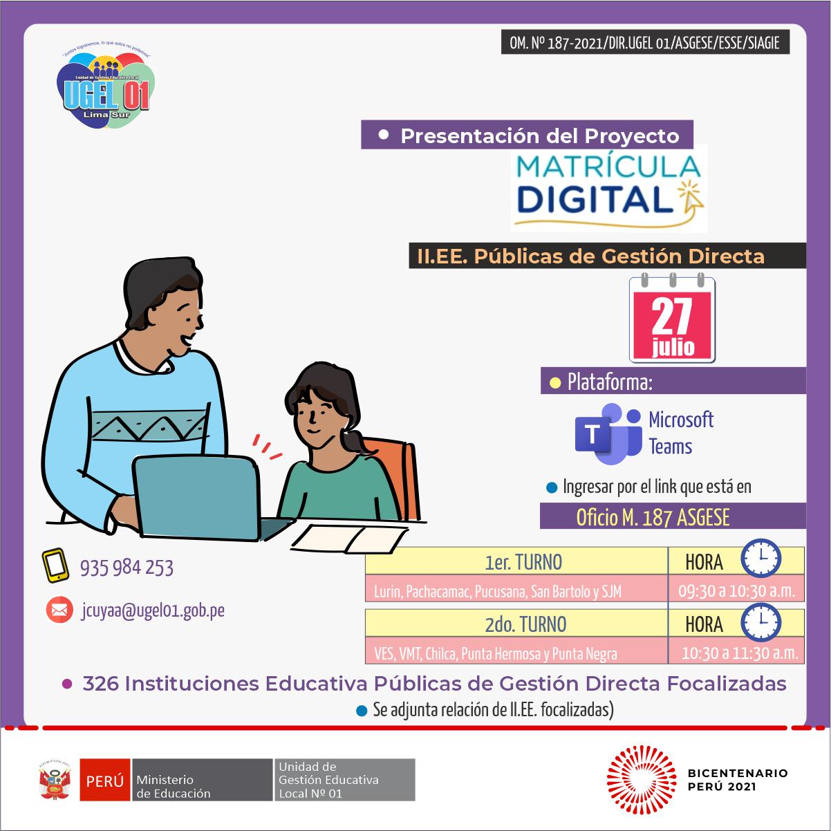 Presentación del proyecto matrícula digital 2022 para las iiee públicas de gestión directa