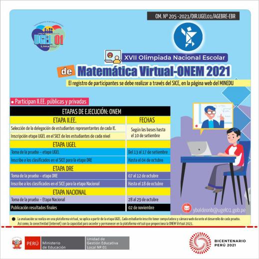 Xvii olimpiada nacional escolar de matemática virtual - onem modalidad virtual 2021