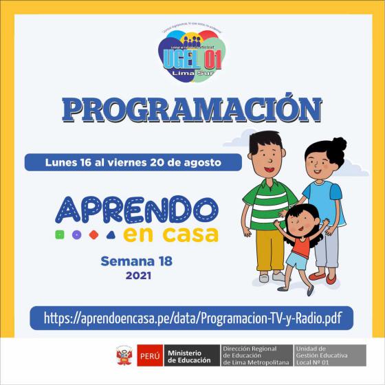 Programación de aprendo en casa del 16 al 20 de agosto 2021