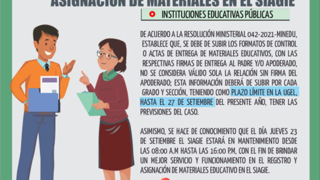Asignacion de materiales en el siagie ii.ee. publicas