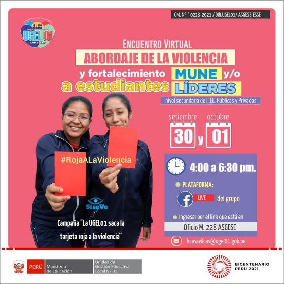 Encuentro virtual de abordaje de la violencia y fortalecimiento de estudiantes mune y/o líderes del nivel secundaria