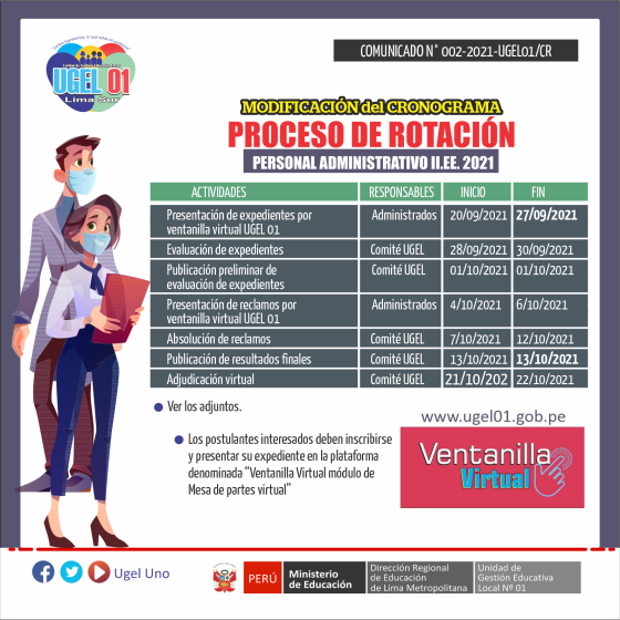Modificación del cronograma de proceso de rotación del personal de personal administrativo 2021