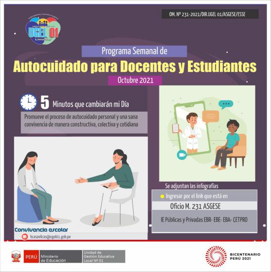 Programa semanal de autocuidado para docentes y para estudiantes “5 minutos que cambiarán tu día” octubre 2021