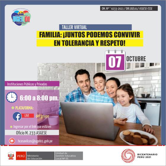 Taller virtual para las familias: ¡juntos podemos convivir en tolerancia y respeto!