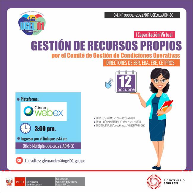 I capacitacion virtual: gestion de recursos propios por el comité de gestion de condiciones operativas