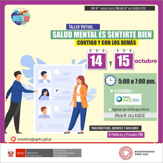 Taller virtual: salud mental es sentirte bien contigo y con los demas
