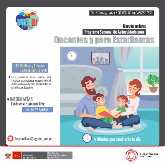 Noviembre: programa semanal de autocuidado para docentes y para estudiantes 5 minutos que cambiarán tu día